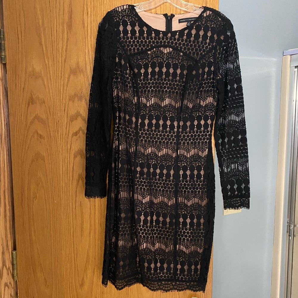 WHBM Black lace with nude underlay dress. Size 6